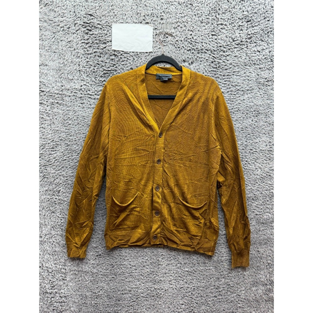 Diesel Black Gold Knitted Wool Geometric V-Neck Cardigan Sweater Mustard Size L